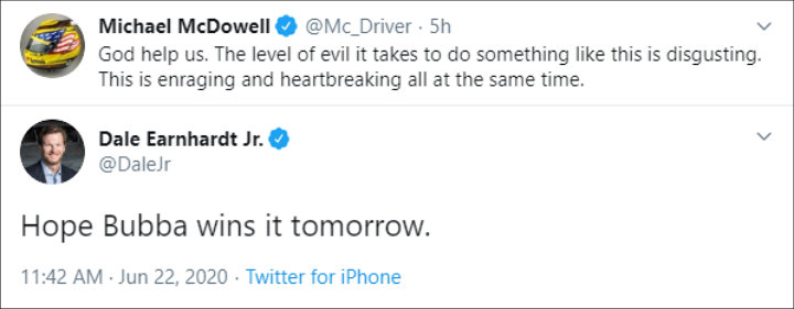 Twitter Posts Supporting Bubba Wallace