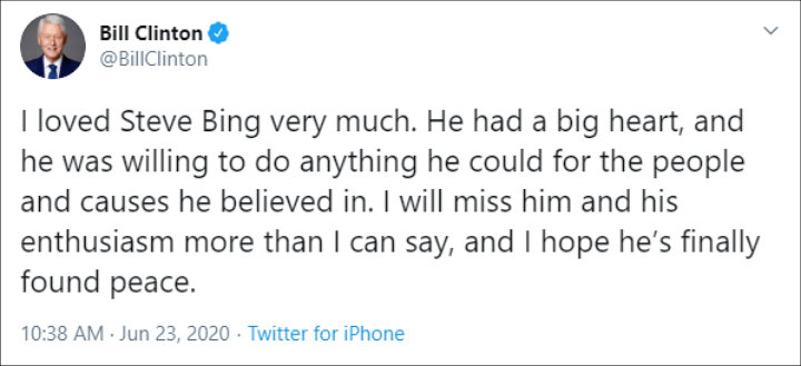 Bill Clinton Pays Tribute to Steve Bing
