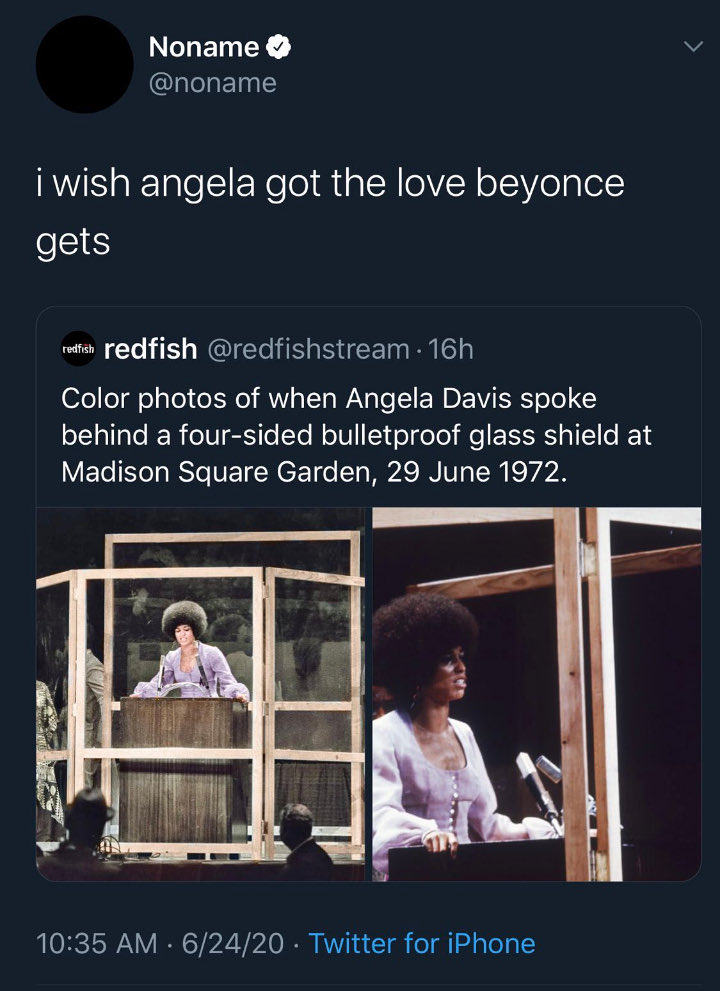 Noname's tweet about Beyonce and Angela Davis
