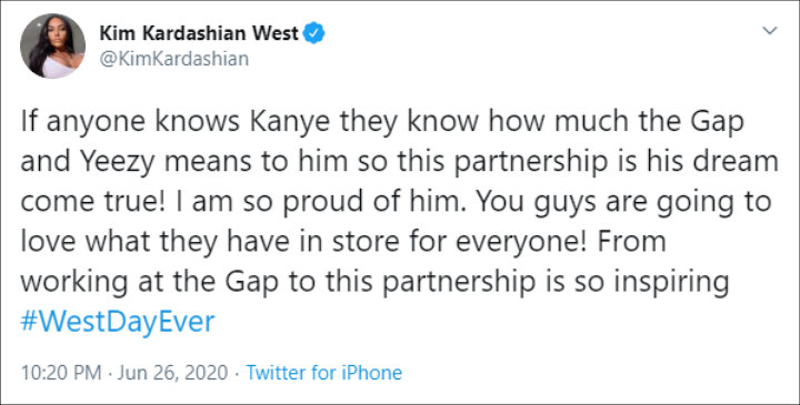 Kim Kardashian supported Kanye's new deal with Gap