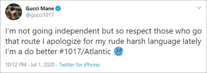 Gucci Mane apologized to Atlantic Records