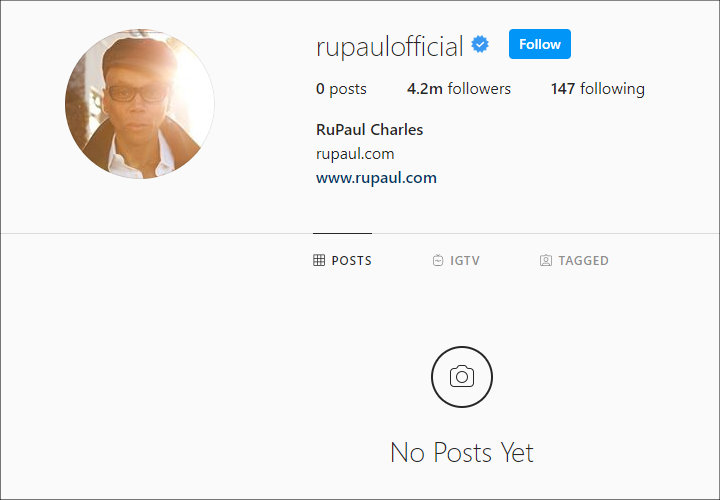 RuPaul Wipes Instagram Page Clean