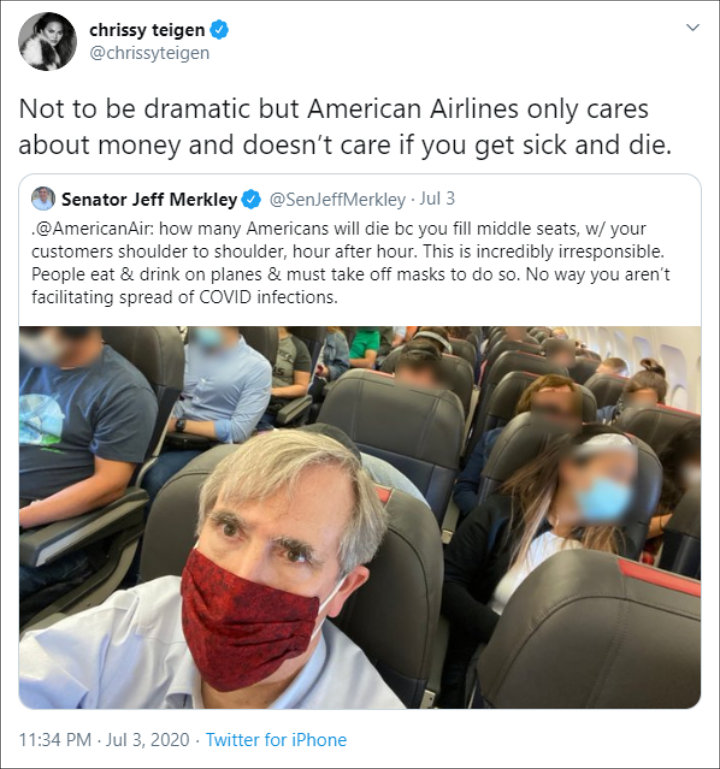 Chrissy Teigen blasted American Airlines