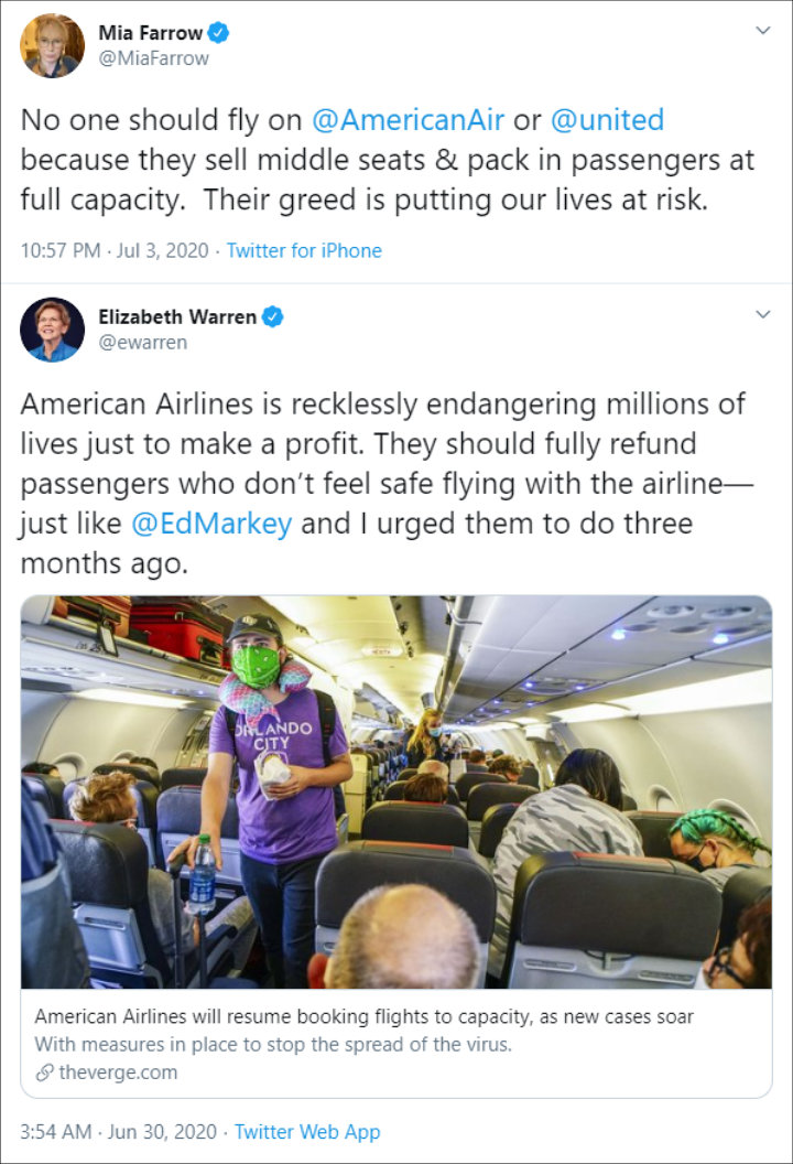 Mia Farrow and Elizabeth Warren also slam AA