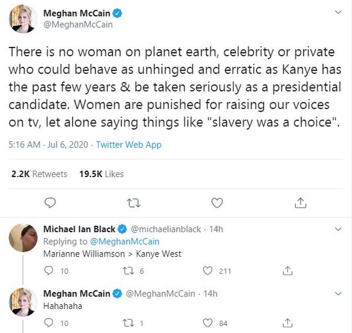 Meghan McCain Calls Out Kanye West After Announcing Presidential Run