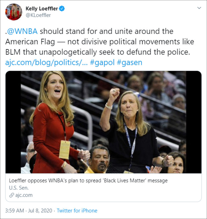 Atlanta Dream co-owner Kelly Loeffler dissed BLM