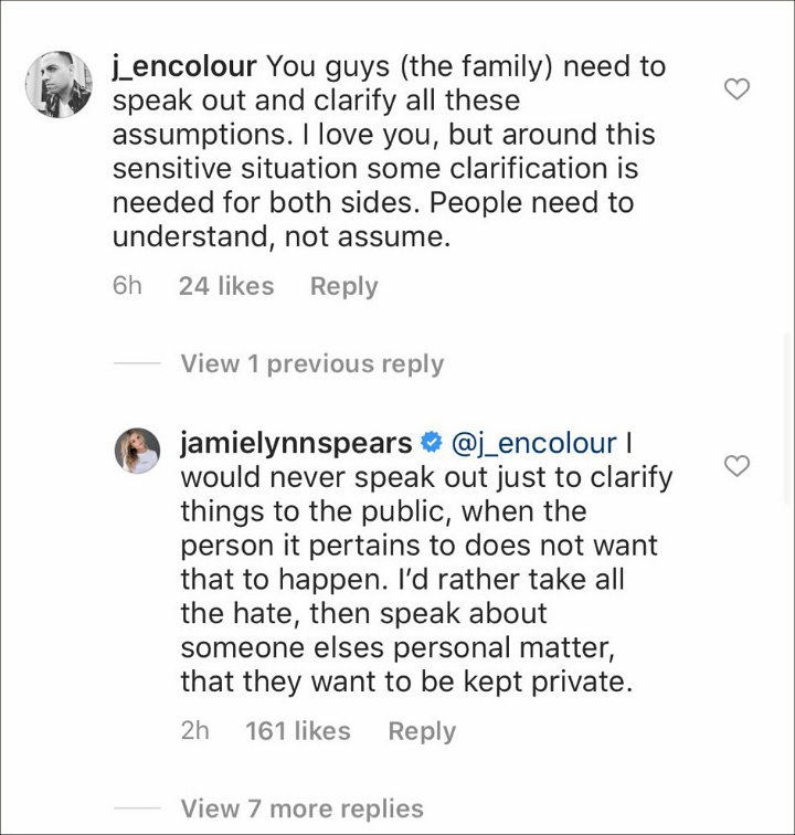 Jamie Lynn Spears Hits Back at Troll Criticizing Family's Silence on Britney's Mental Health Issues
