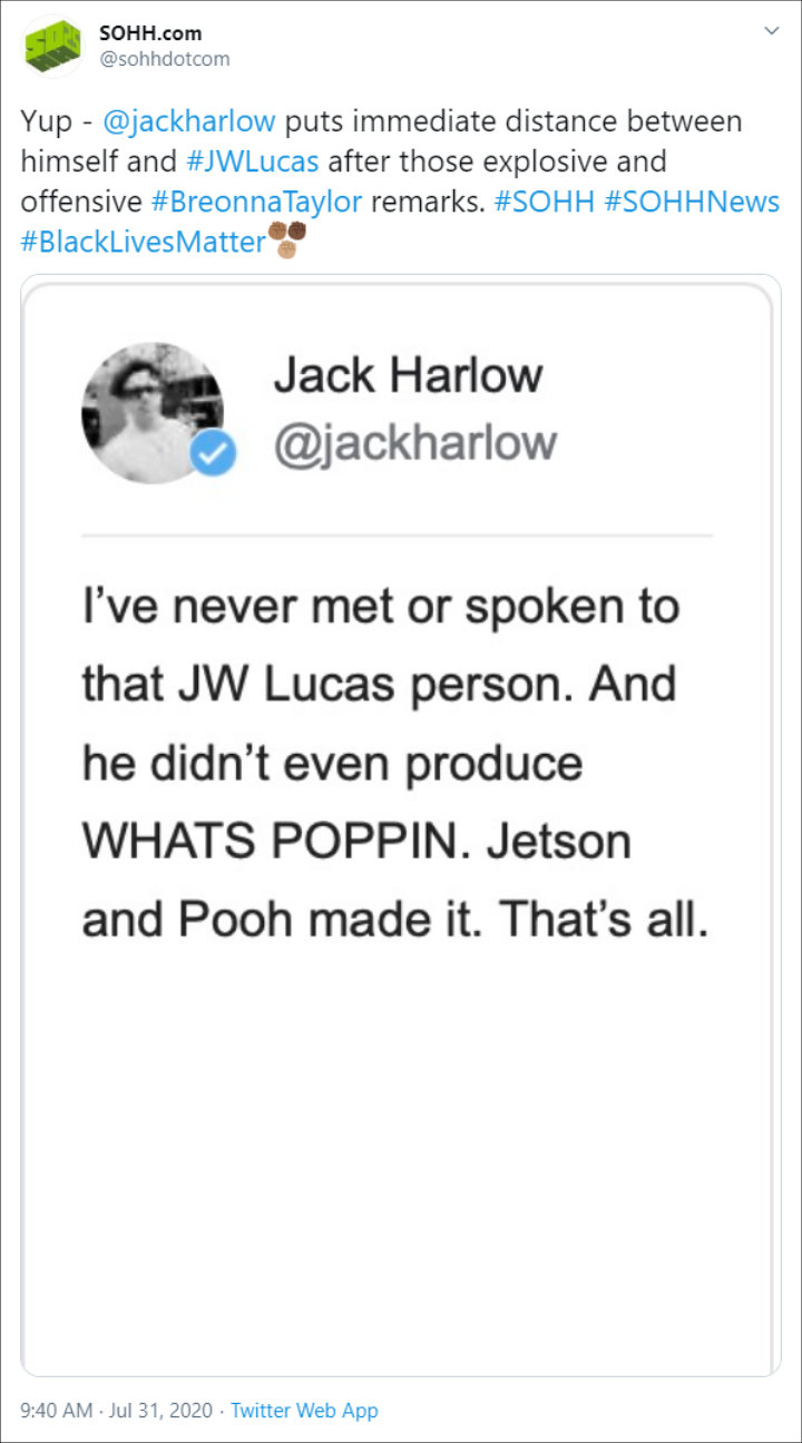 Jack Harlow Distances Himself From JW Lucas
