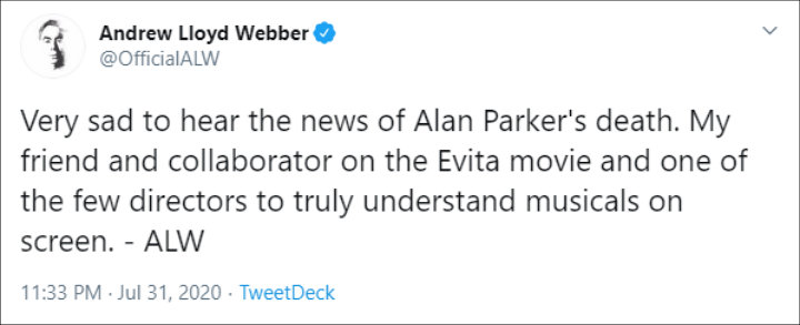 Andrew Lloyd Webber's Twitter Post