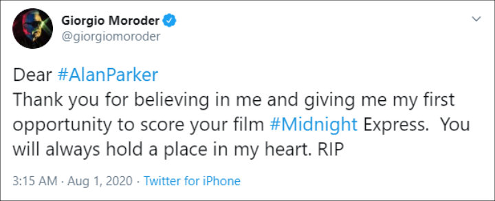 Giorgio Moroder's Twitter Post