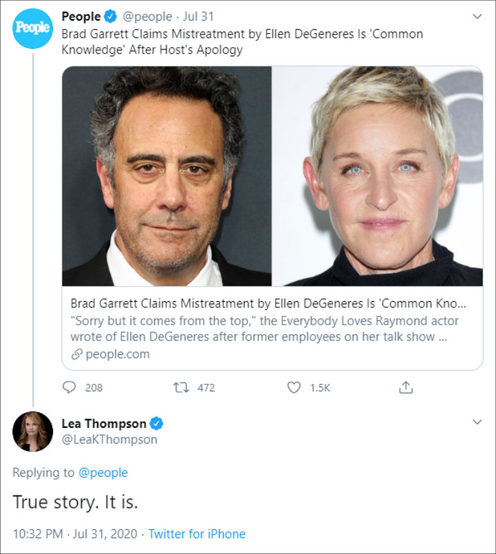 Lea Thompson agreed with Brad Garrett's allegation against Ellen DeGeneres