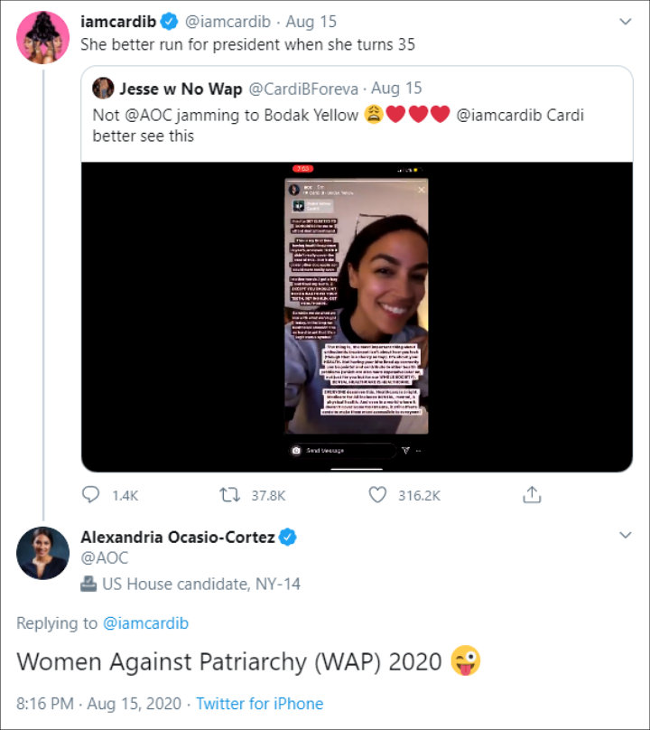 Cardi B and Alexandria Ocasio-Cortez's Twitter Exchange