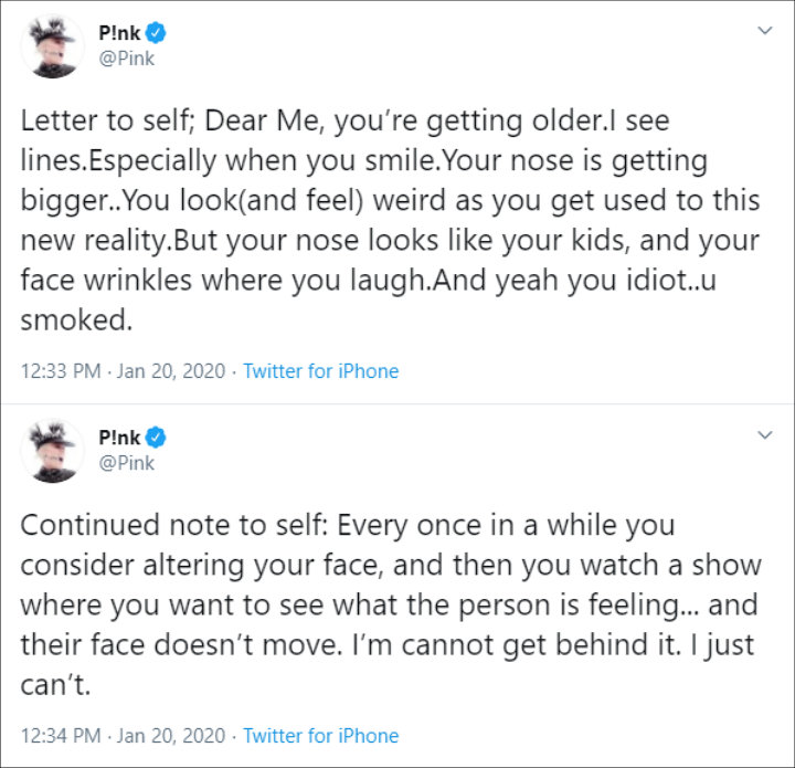 Pink's Tweet