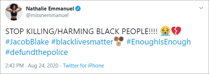 Nathalie Emmanuel's Tweet