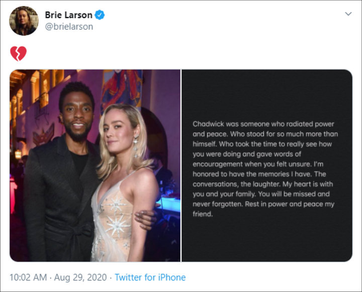 Brie Larson Paid Tribute to Chadwick Boseman
