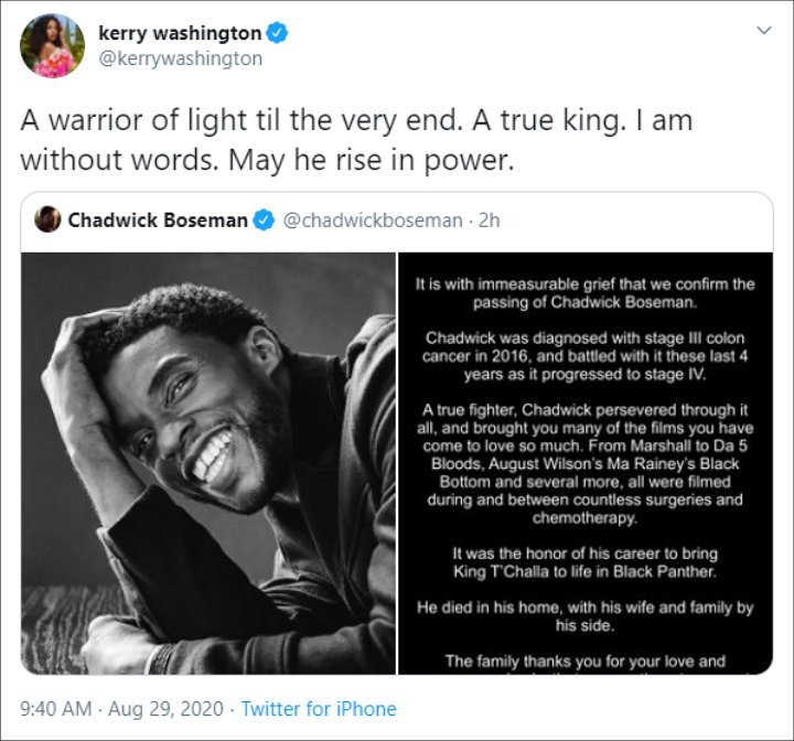 Kerry Washington  Paid Tribute to Chadwick Boseman