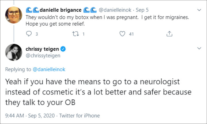 Chrissy responded to a fan