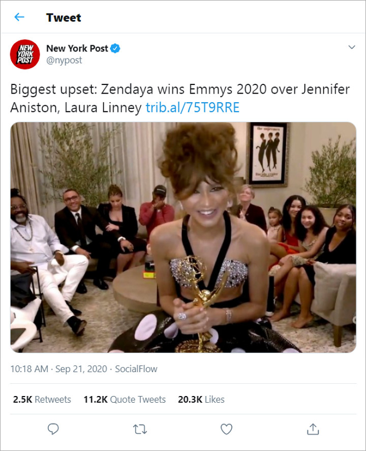 New York Post's coverage on Zendaya's Emmy win enraged fans