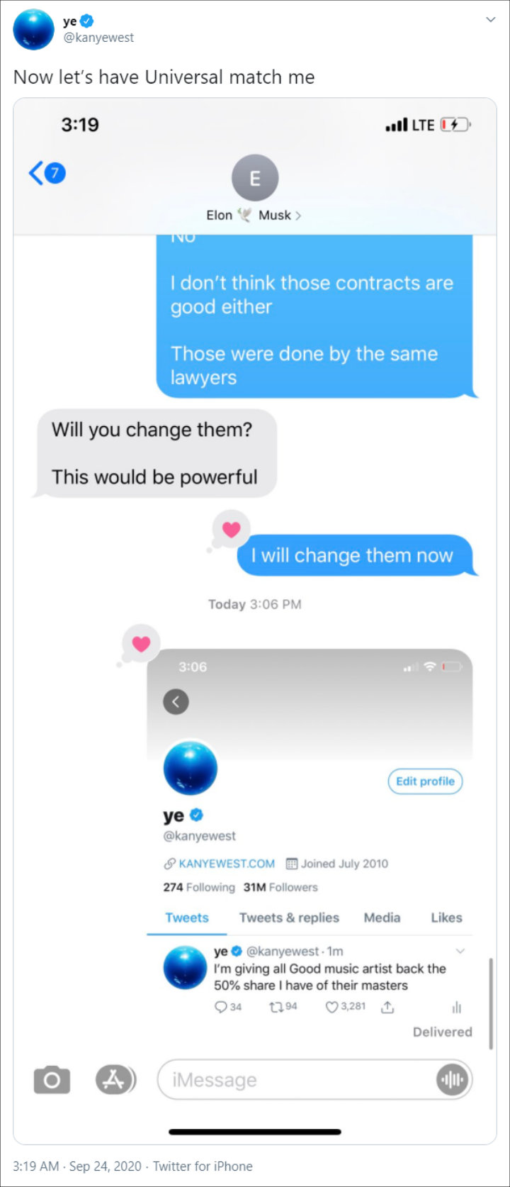 Kanye West's Tweet 0