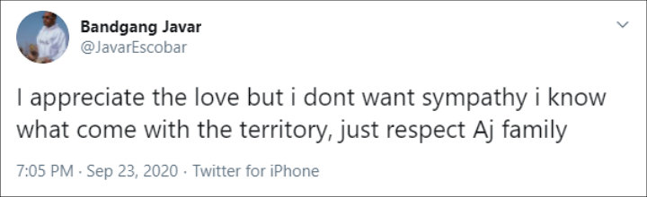 Bandgang Javar's Tweet About Bandgang Jizzle P's Death