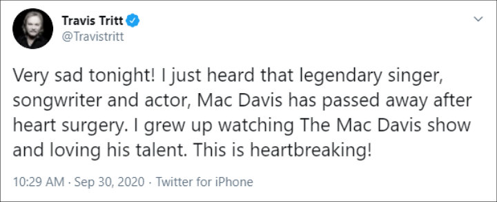 Travis Tritt's Tweet