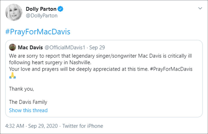 Dolly Parton's Twitter Post