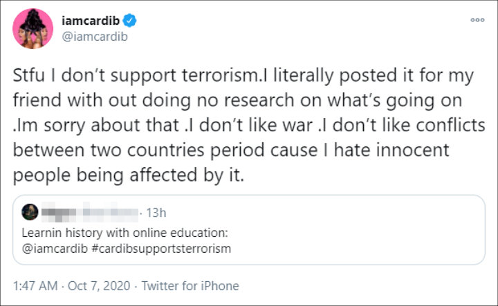 Cardi B Responds to Terrorism Accusations