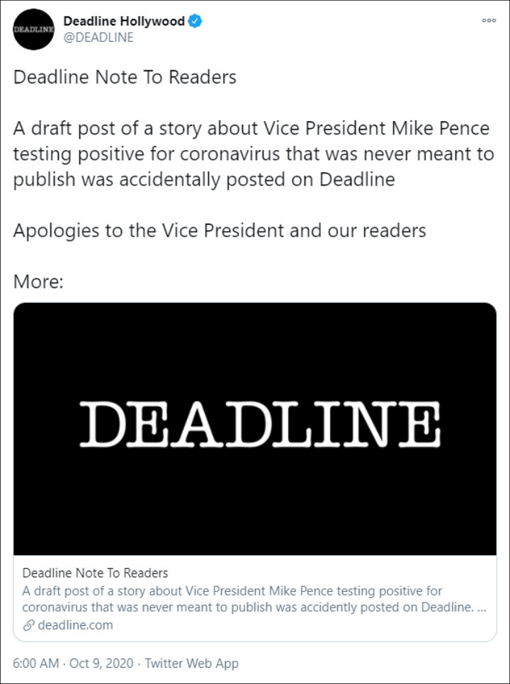 Deadline's Apology