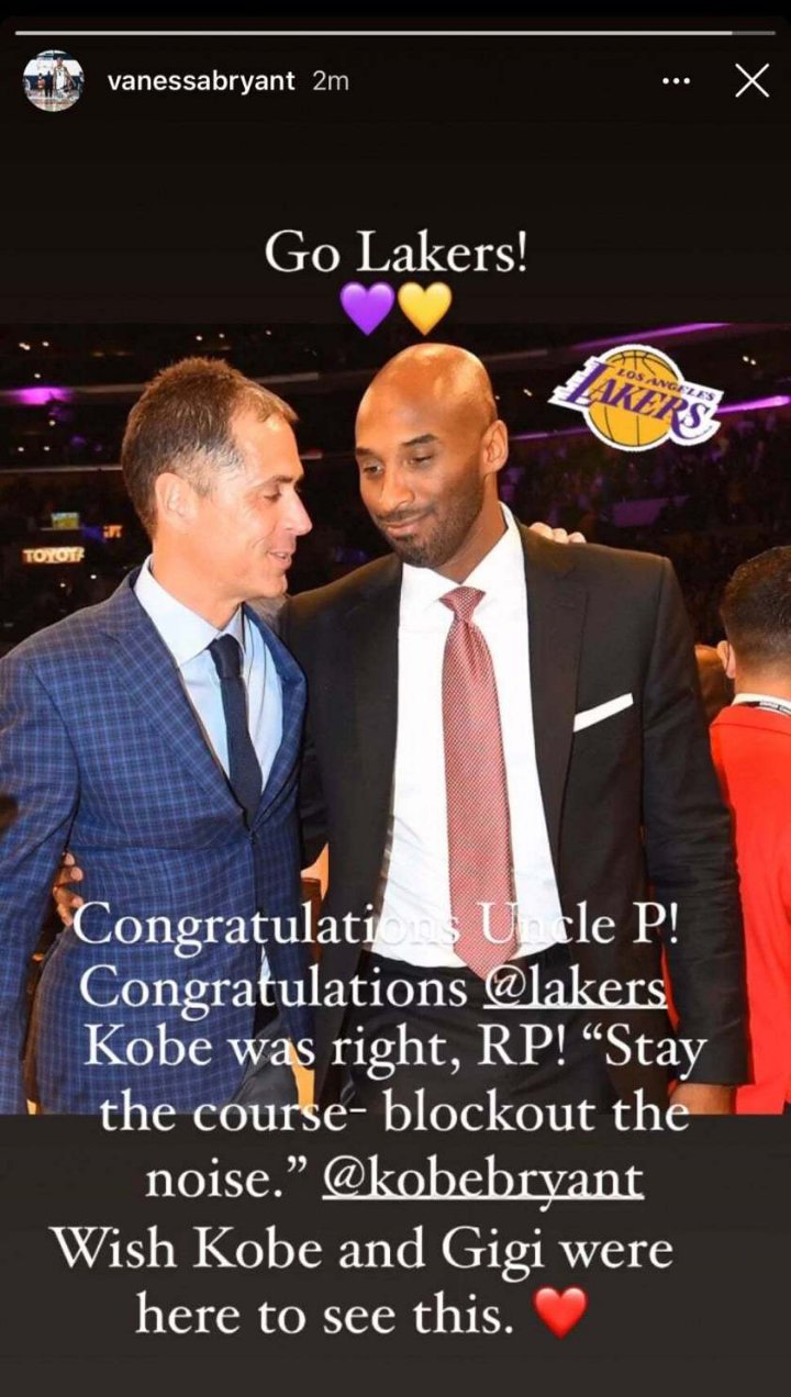 Vanessa Bryant celebrated Los Angeles Lakers' win