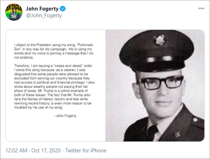 John Fogerty's Twitter Post