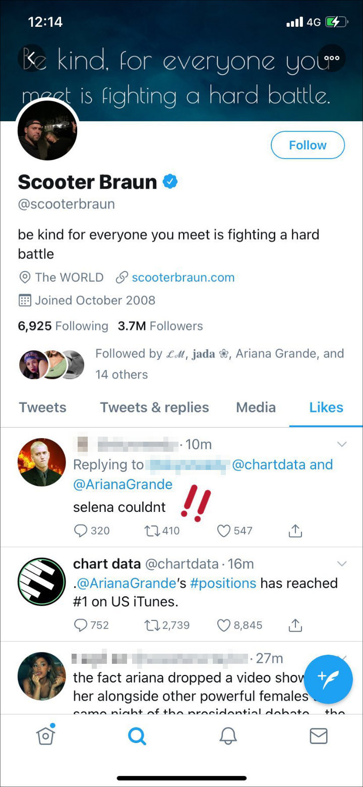 Scooter Braun's Liked Tweet