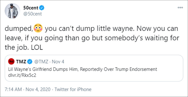 50 Cent commented on Lil Wayne and Denise Bidot's breakup rumors