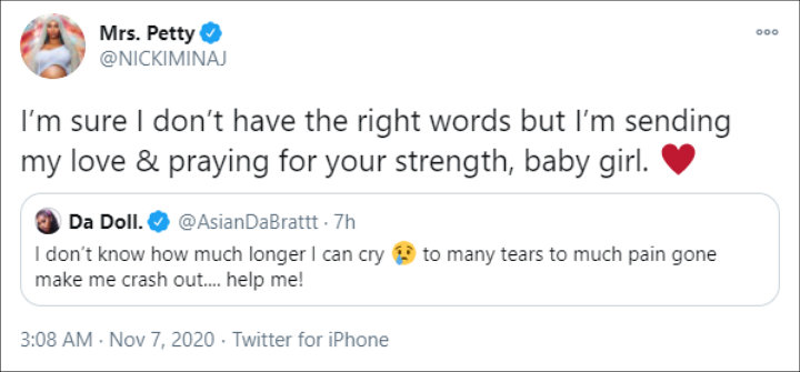Nicki Minaj Responded to Asian Doll's Tweet