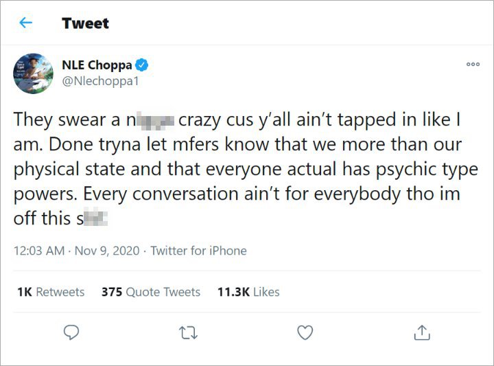 NLE Choppa's Tweet
