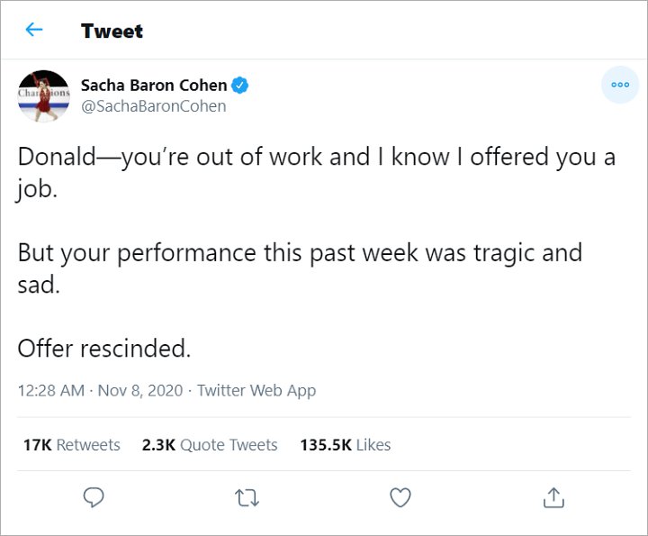 Sacha Baron Cohen's Tweet