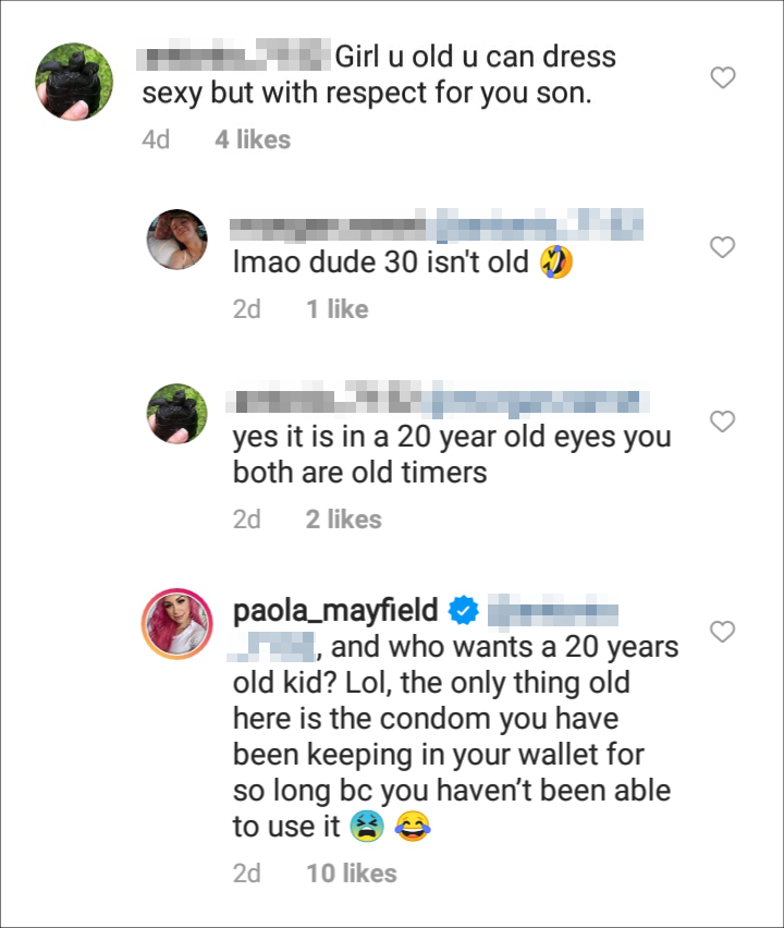 Paola Mayfield's IG Comment