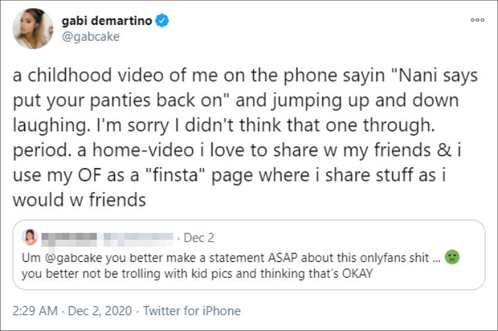 Gabi DeMartino's Tweet