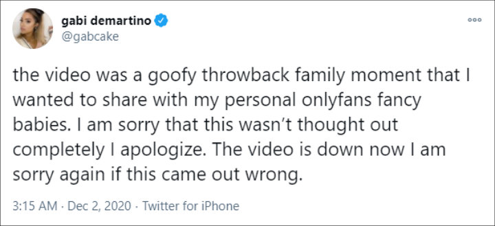 Gabi DeMartino's Tweet