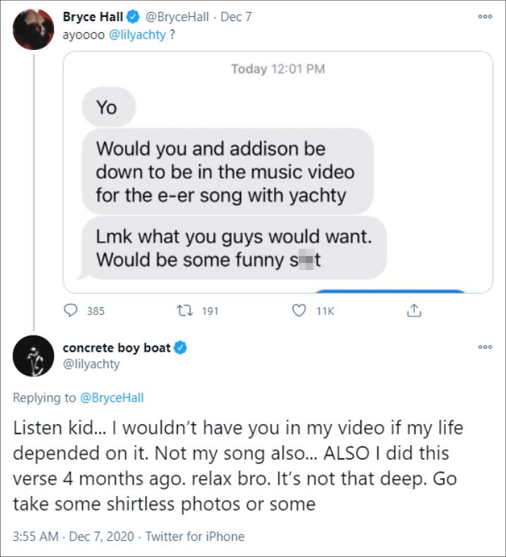 Bryce Hall and Lil Yachthy were feuding on Twitter