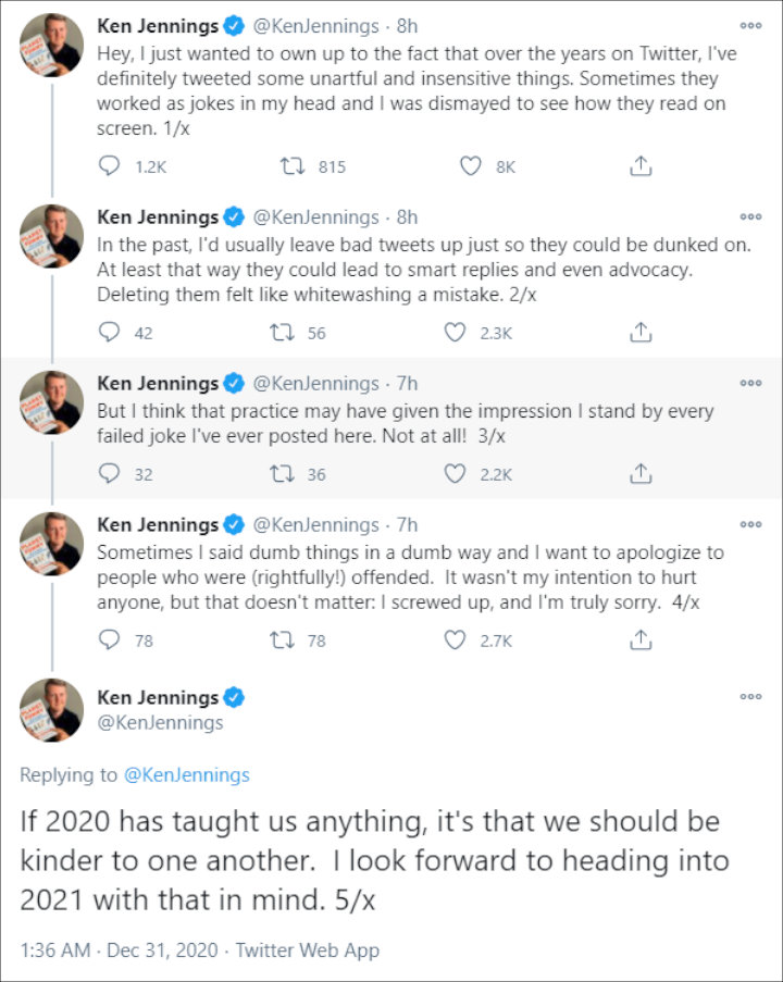 Ken Jennings' Tweet