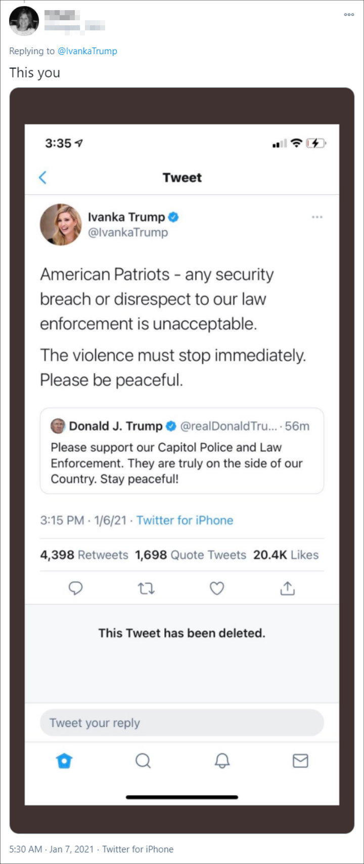 Screenshot of Ivanka Trump's Tweet