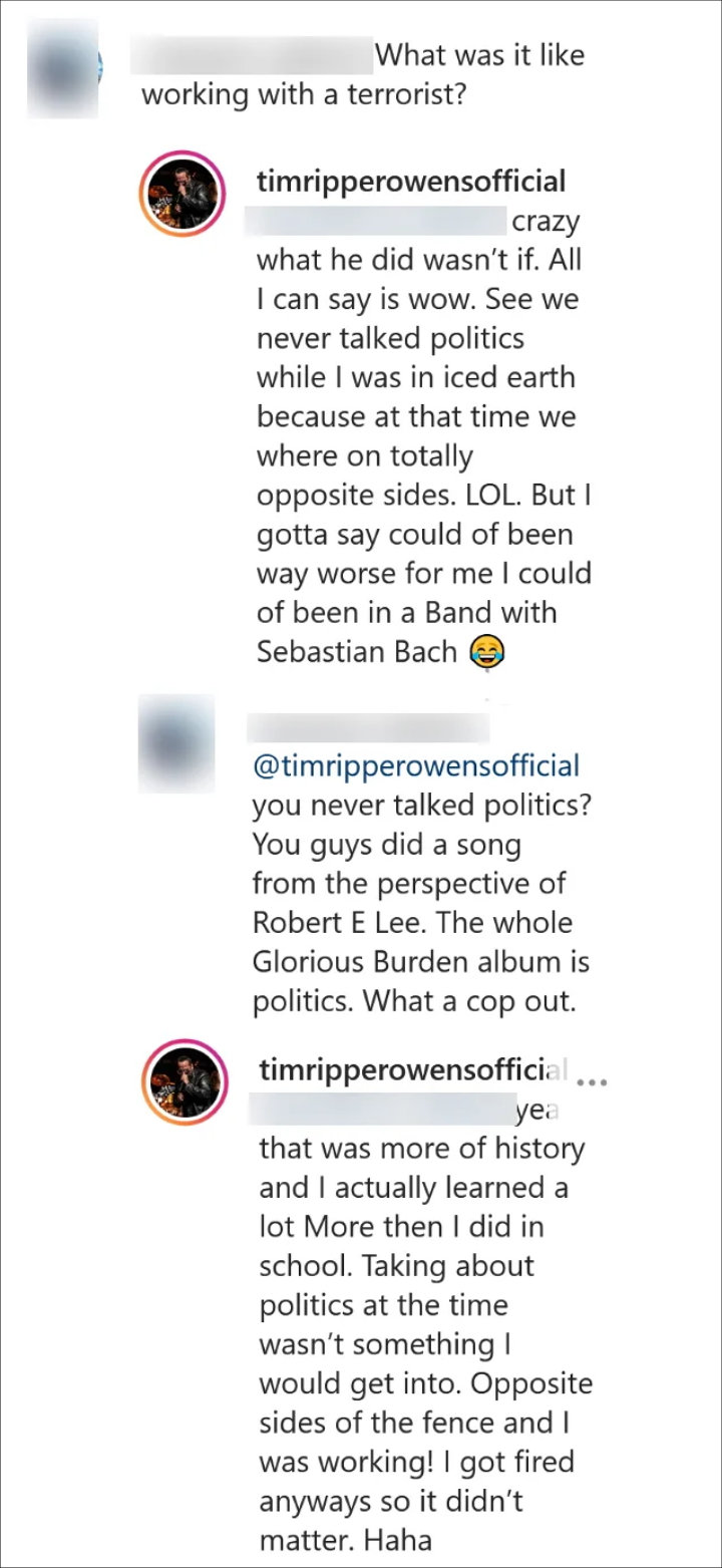 Tim Owens' IG Comments
