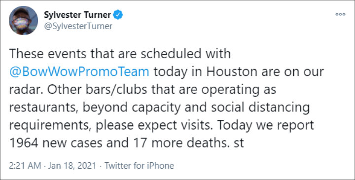 Mayor Sylvester Turner's Tweet