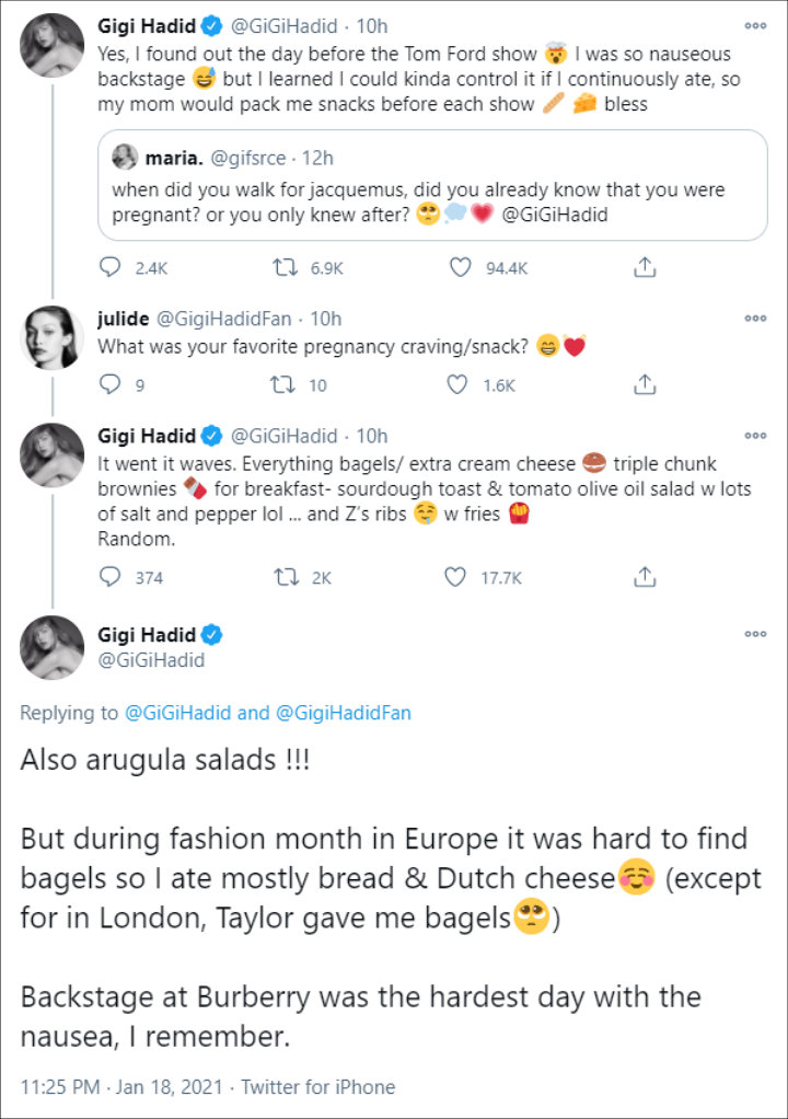 Gigi Hadid's Twitter Posts