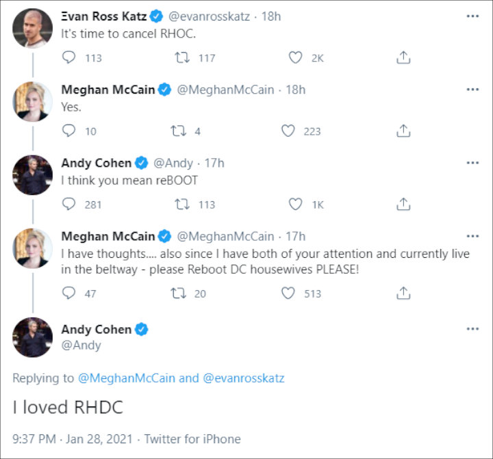 Andy Cohen reacted to Meghan McCain wanting RHOC canceled