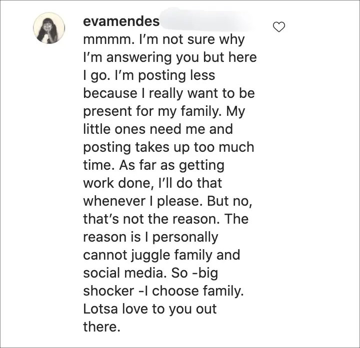 Eva Mendes' IG Comment 01