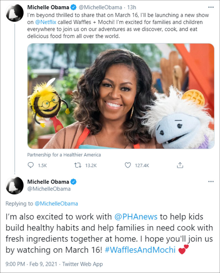 Michelle Obama shared her excitement over the new cooking show