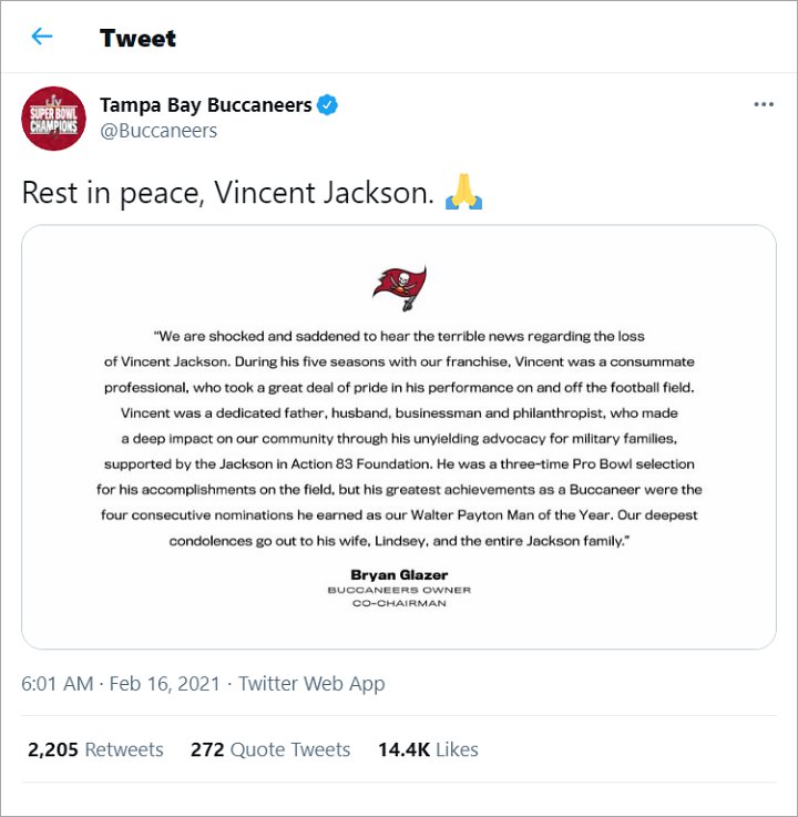 Tampa Bay Buccaneers' Tweet