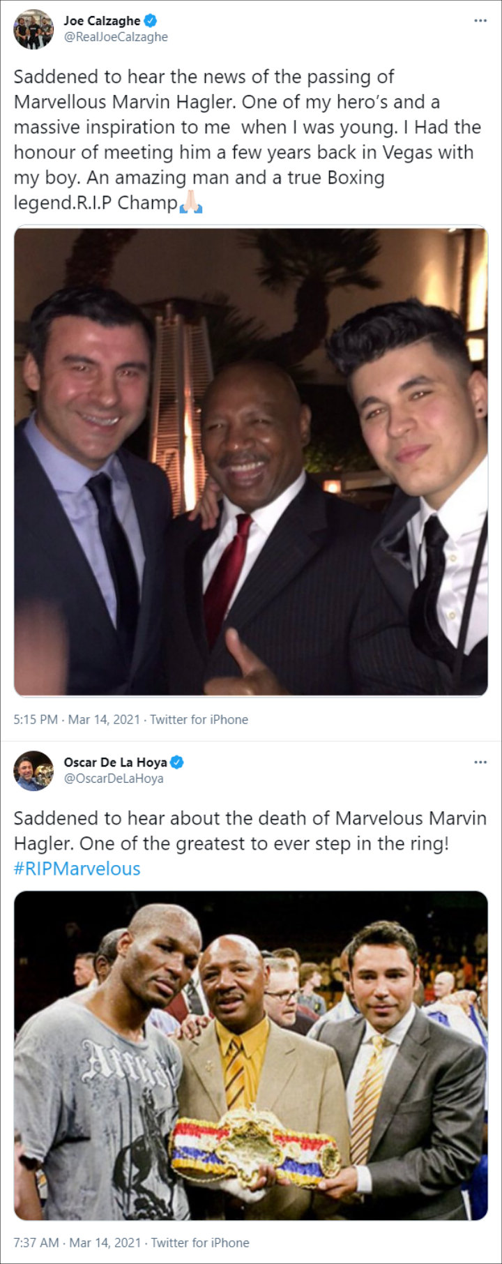 Twitter Tributes for Marvelous Marvin Hagler