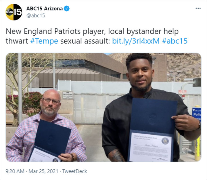 Tweet of Justin Herron's Heroic Act